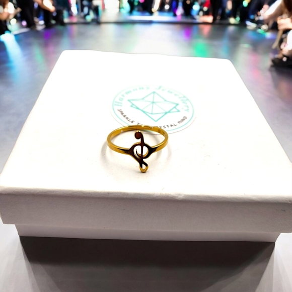 Musical Note Gold Stainless Steel adjustable Ring - Picture 3 of 5